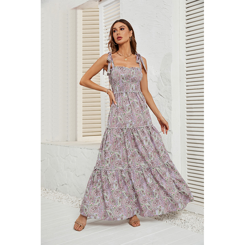 Women's Summer Casual Style Sleeveless Printed Fashion Multi-Layer Dress for Women