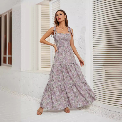 Women's Summer Casual Style Sleeveless Printed Fashion Multi-Layer Dress for Women