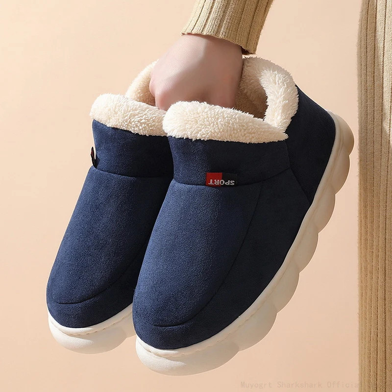 2024 Women Winter Boots Slippers Thickening Plush Warm Snow Boot Couple Thick Heels Cotton Shoes Plus Size Platform Slides Botas
