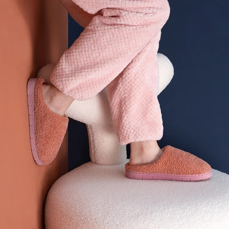 2024 Winter Soft Sole Slippers Men Women Indoor Floor Flat Shoes Autumn Winter Warm Home Cotton Warm Plush Bedroom Slides
