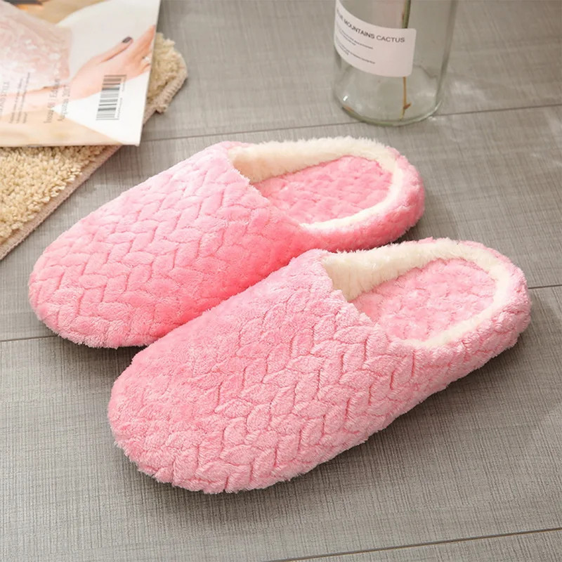 Home Slippers Winter Warm Shoes Women Indoor Soft Mule Flip Flops Silent Couple Plush Footwear Non-Slip Cotton Floor Slipper