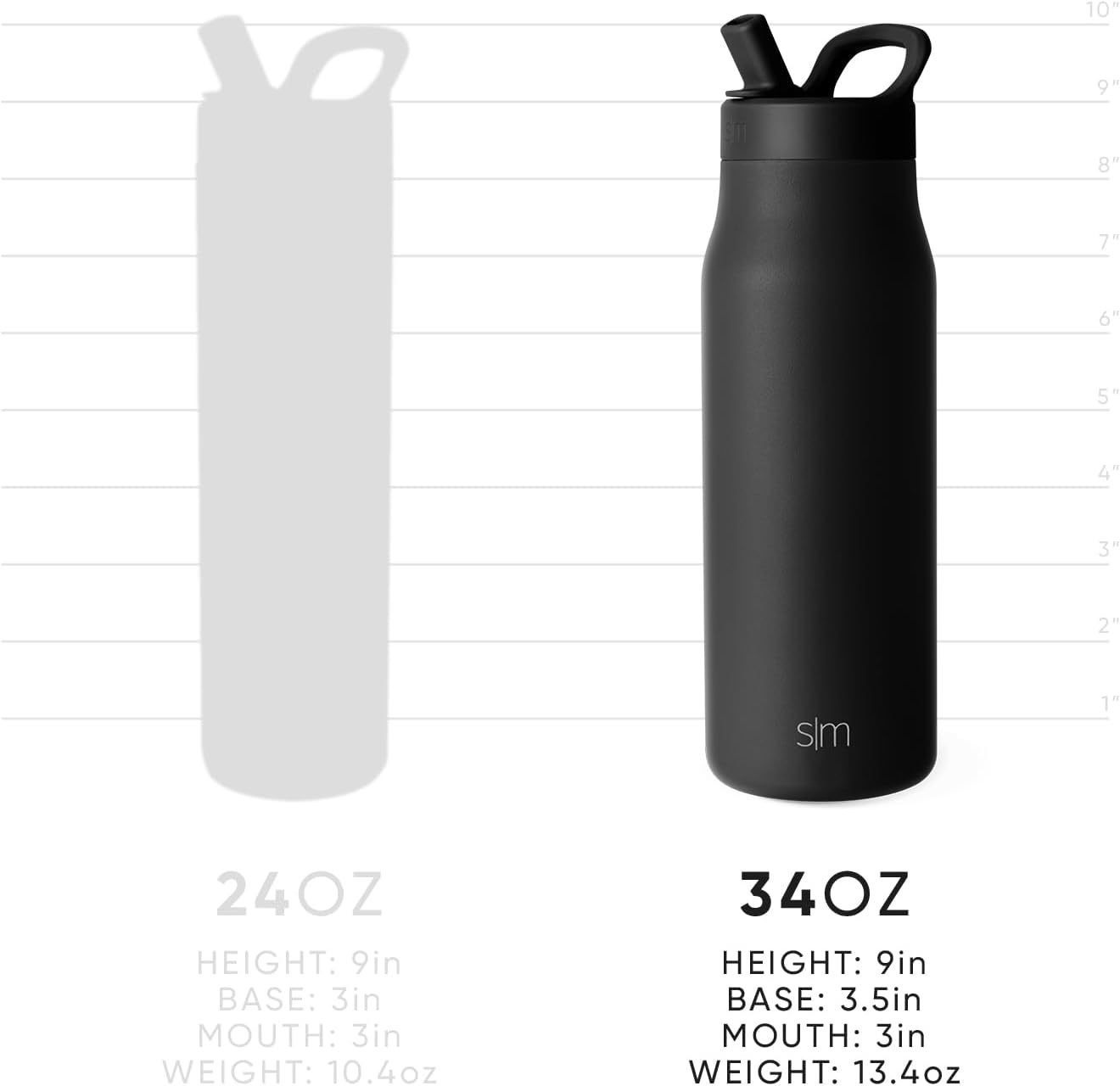 Simkhjgple Modern Water Bottle with Straw lid | Insulated Stainless Steel Thermos | Reusable Travel Water Bottles for Gym & Sports | Leak Proof & BPA Free | Mesa Collection | 34oz, Sea Glass Sage