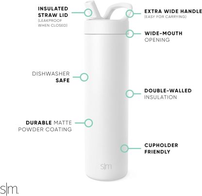 Simkhjgple Modern Water Bottle with Straw lid | Insulated Stainless Steel Thermos | Reusable Travel Water Bottles for Gym & Sports | Leak Proof & BPA Free | Mesa Collection | 34oz, Sea Glass Sage