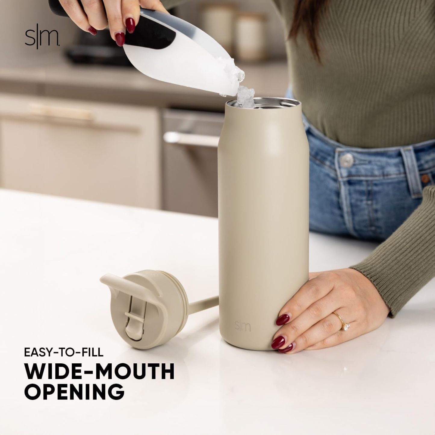 Simkhjgple Modern Water Bottle with Straw lid | Insulated Stainless Steel Thermos | Reusable Travel Water Bottles for Gym & Sports | Leak Proof & BPA Free | Mesa Collection | 34oz, Sea Glass Sage