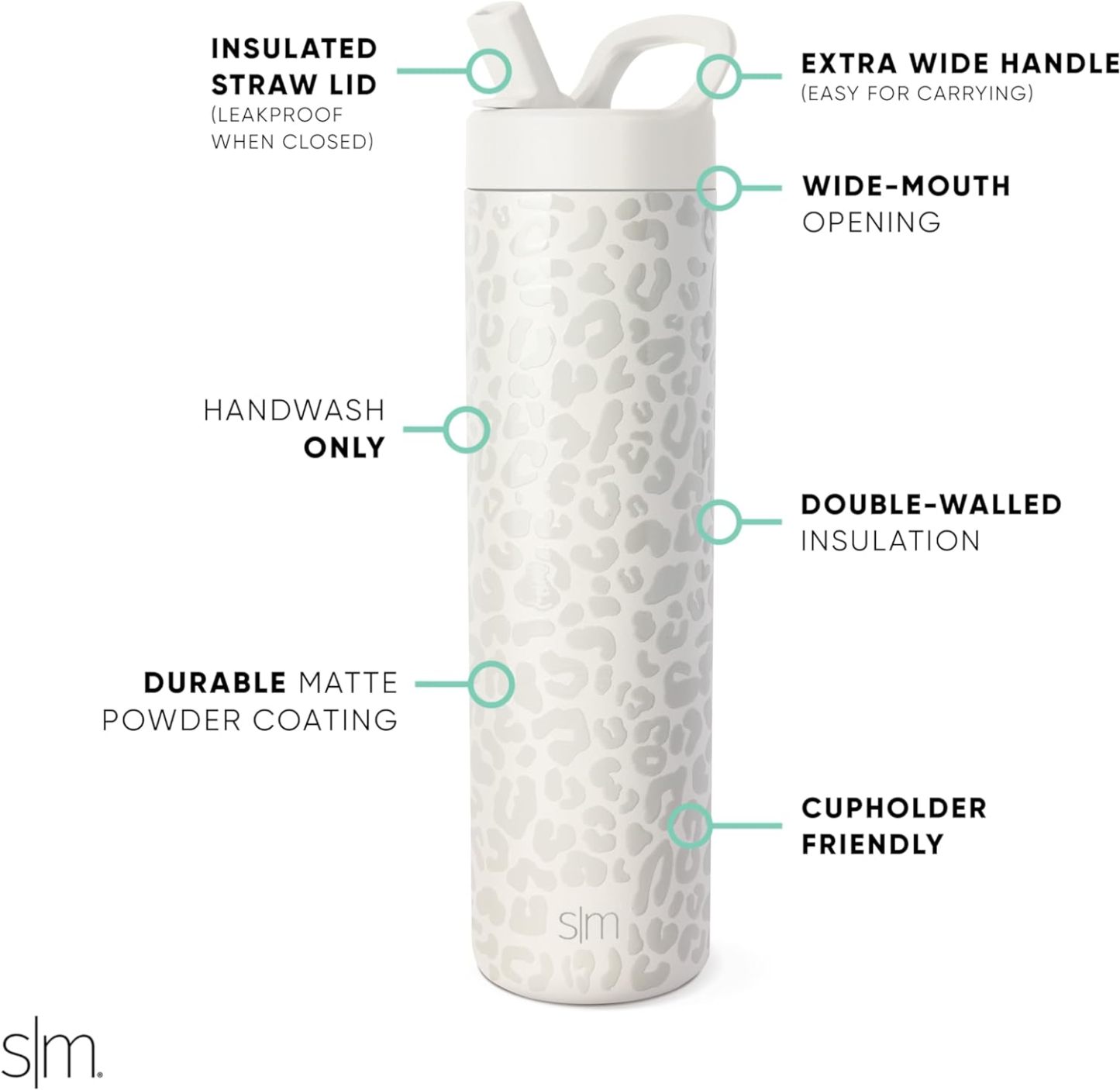 Simkhjgple Modern Water Bottle with Straw lid | Insulated Stainless Steel Thermos | Reusable Travel Water Bottles for Gym & Sports | Leak Proof & BPA Free | Mesa Collection | 34oz, Sea Glass Sage