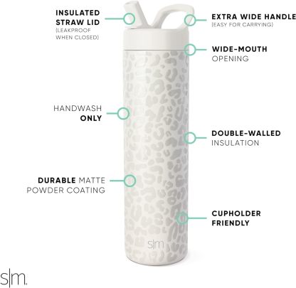 Simkhjgple Modern Water Bottle with Straw lid | Insulated Stainless Steel Thermos | Reusable Travel Water Bottles for Gym & Sports | Leak Proof & BPA Free | Mesa Collection | 34oz, Sea Glass Sage