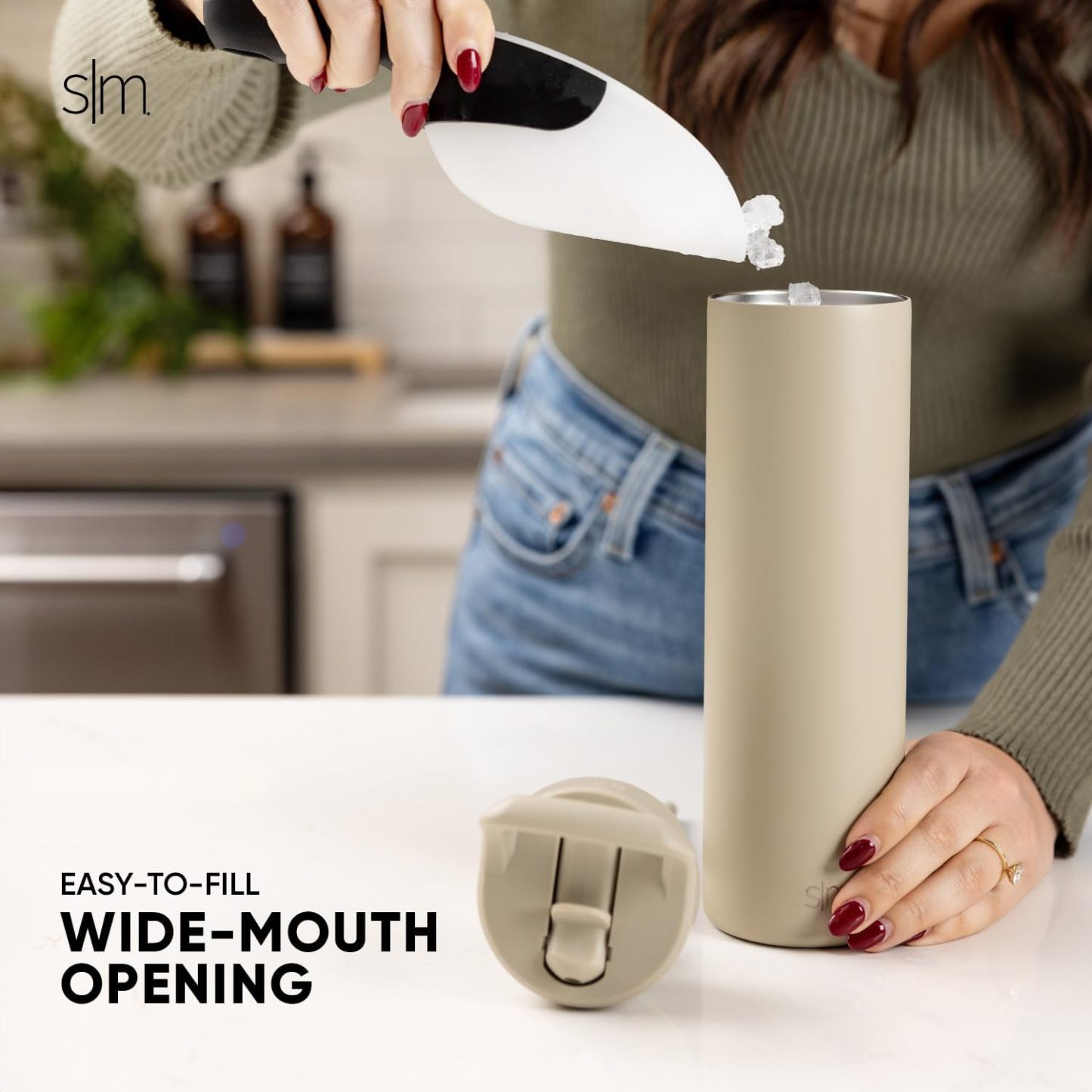 Simkhjgple Modern Water Bottle with Straw lid | Insulated Stainless Steel Thermos | Reusable Travel Water Bottles for Gym & Sports | Leak Proof & BPA Free | Mesa Collection | 34oz, Sea Glass Sage