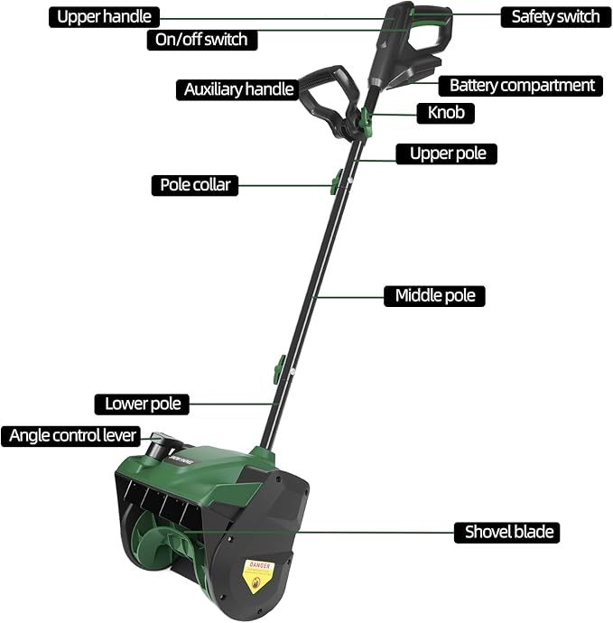 12'' Snow Blower (No Battery) Compatible with Dewalt 20V Max Battery, Cordless Snow Shovel with Knobs and Iron Tube, Adjustable Front Handle, 6" Depth, 23 FT Snow Throwing Distance