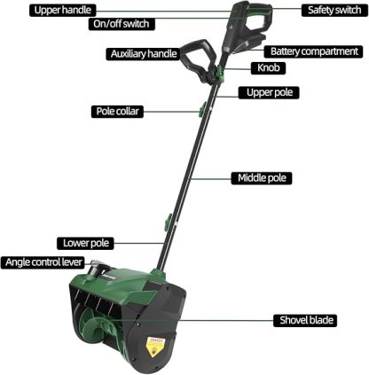 12'' Snow Blower (No Battery) Compatible with Dewalt 20V Max Battery, Cordless Snow Shovel with Knobs and Iron Tube, Adjustable Front Handle, 6" Depth, 23 FT Snow Throwing Distance