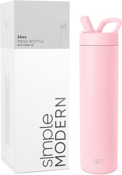 Simkhjgple Modern Water Bottle with Straw lid | Insulated Stainless Steel Thermos | Reusable Travel Water Bottles for Gym & Sports | Leak Proof & BPA Free | Mesa Collection | 34oz, Sea Glass Sage