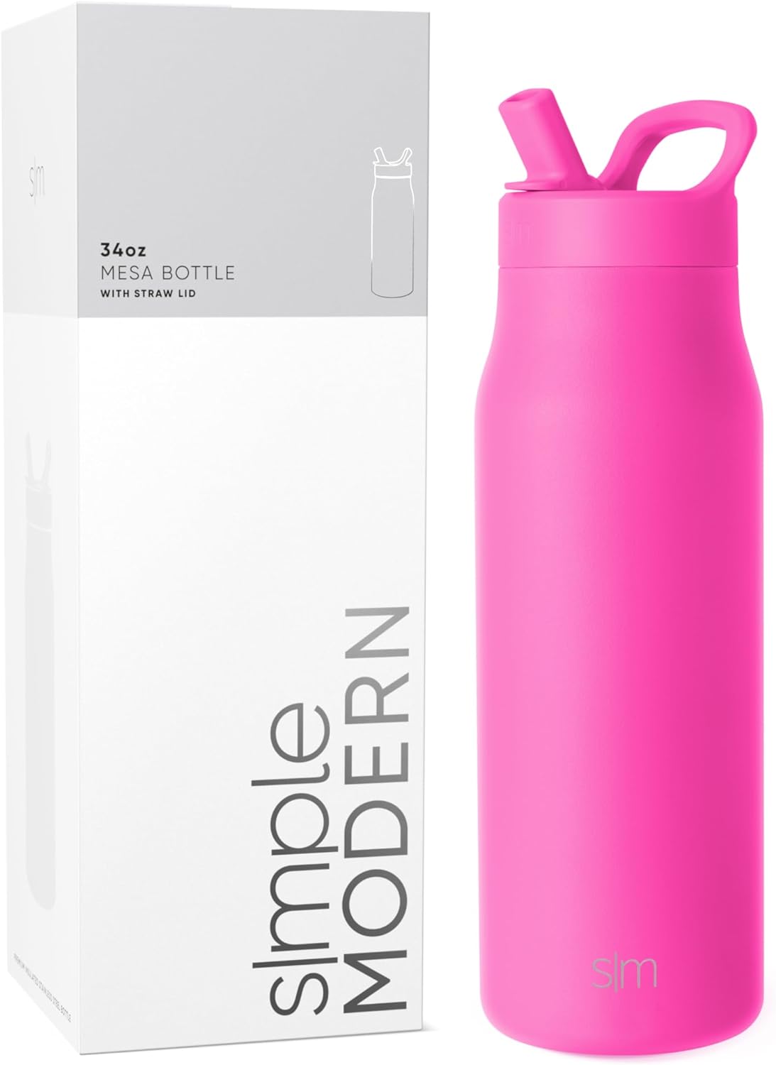 Simkhjgple Modern Water Bottle with Straw lid | Insulated Stainless Steel Thermos | Reusable Travel Water Bottles for Gym & Sports | Leak Proof & BPA Free | Mesa Collection | 34oz, Sea Glass Sage