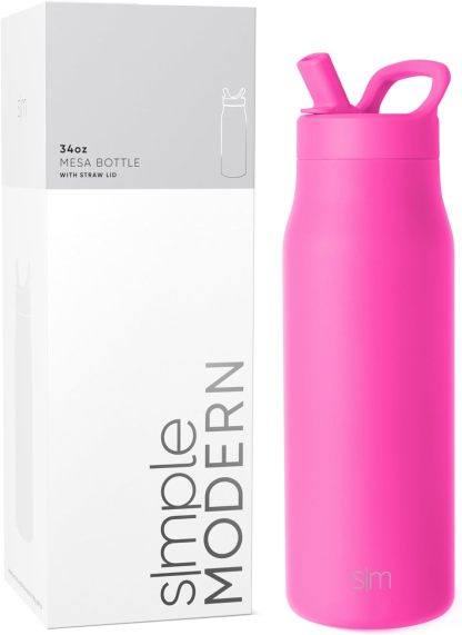 Simkhjgple Modern Water Bottle with Straw lid | Insulated Stainless Steel Thermos | Reusable Travel Water Bottles for Gym & Sports | Leak Proof & BPA Free | Mesa Collection | 34oz, Sea Glass Sage