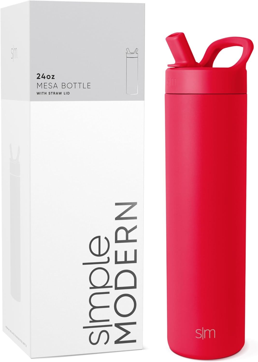 Simkhjgple Modern Water Bottle with Straw lid | Insulated Stainless Steel Thermos | Reusable Travel Water Bottles for Gym & Sports | Leak Proof & BPA Free | Mesa Collection | 34oz, Sea Glass Sage