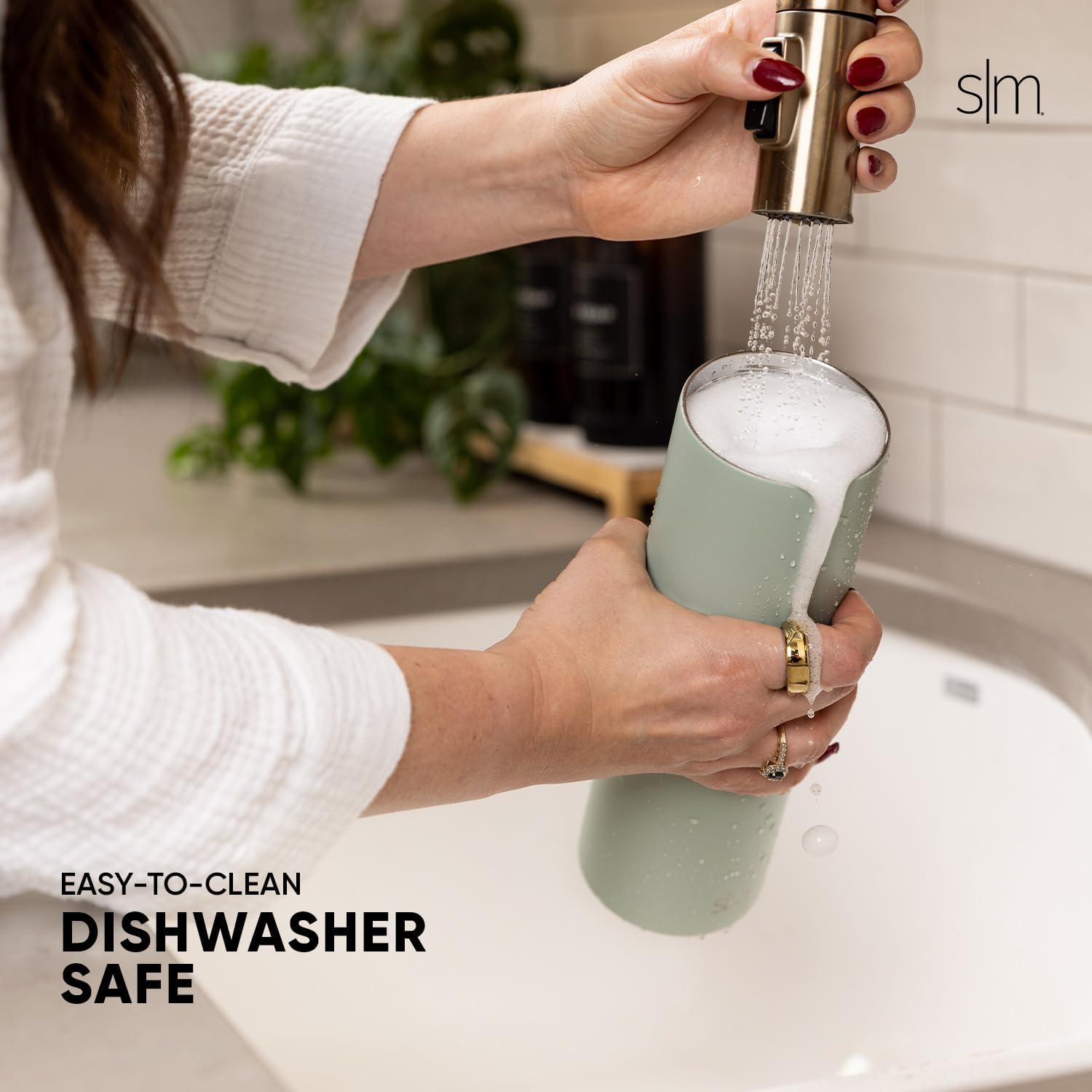 Simkhjgple Modern Water Bottle with Straw lid | Insulated Stainless Steel Thermos | Reusable Travel Water Bottles for Gym & Sports | Leak Proof & BPA Free | Mesa Collection | 34oz, Sea Glass Sage