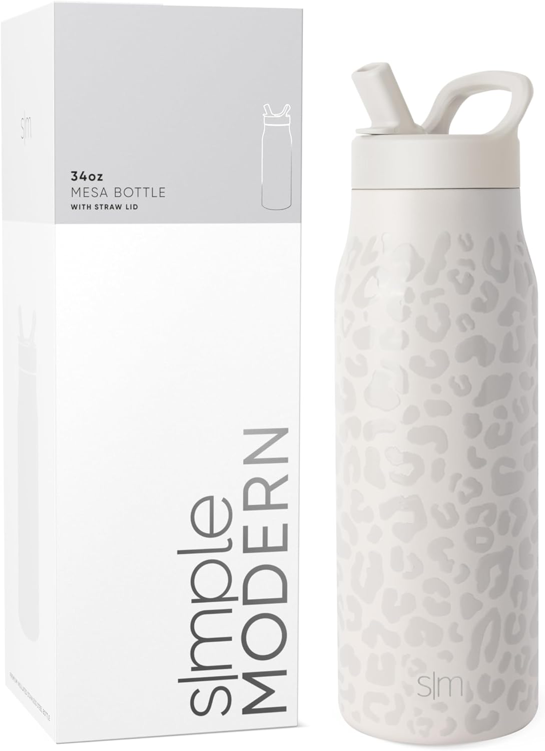 Simkhjgple Modern Water Bottle with Straw lid | Insulated Stainless Steel Thermos | Reusable Travel Water Bottles for Gym & Sports | Leak Proof & BPA Free | Mesa Collection | 34oz, Sea Glass Sage