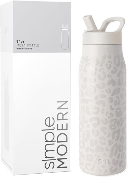 Simkhjgple Modern Water Bottle with Straw lid | Insulated Stainless Steel Thermos | Reusable Travel Water Bottles for Gym & Sports | Leak Proof & BPA Free | Mesa Collection | 34oz, Sea Glass Sage