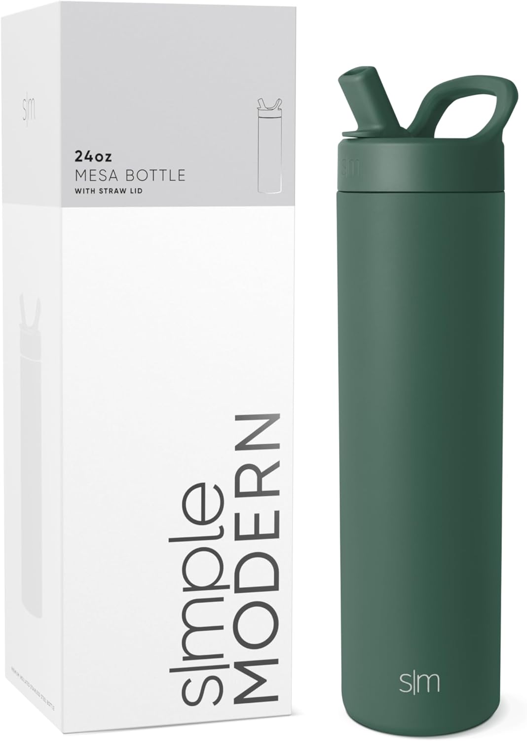 Simkhjgple Modern Water Bottle with Straw lid | Insulated Stainless Steel Thermos | Reusable Travel Water Bottles for Gym & Sports | Leak Proof & BPA Free | Mesa Collection | 34oz, Sea Glass Sage
