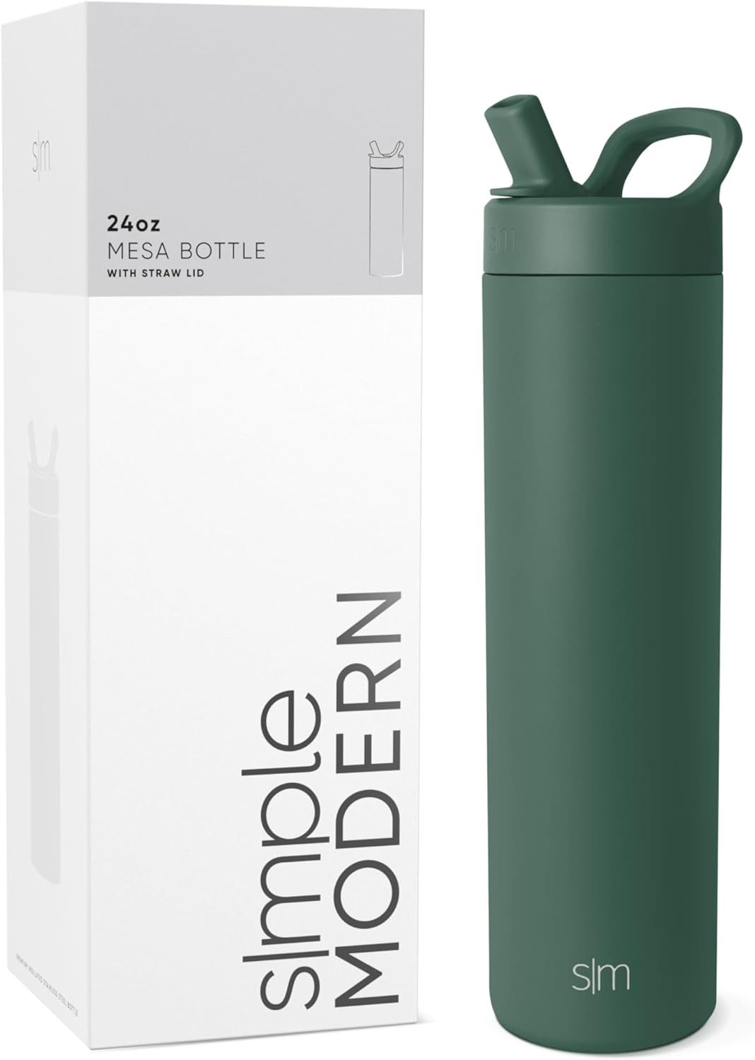 Simkhjgple Modern Water Bottle with Straw lid | Insulated Stainless Steel Thermos | Reusable Travel Water Bottles for Gym & Sports | Leak Proof & BPA Free | Mesa Collection | 34oz, Sea Glass Sage