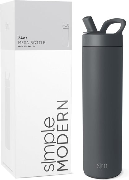 Simkhjgple Modern Water Bottle with Straw lid | Insulated Stainless Steel Thermos | Reusable Travel Water Bottles for Gym & Sports | Leak Proof & BPA Free | Mesa Collection | 34oz, Sea Glass Sage