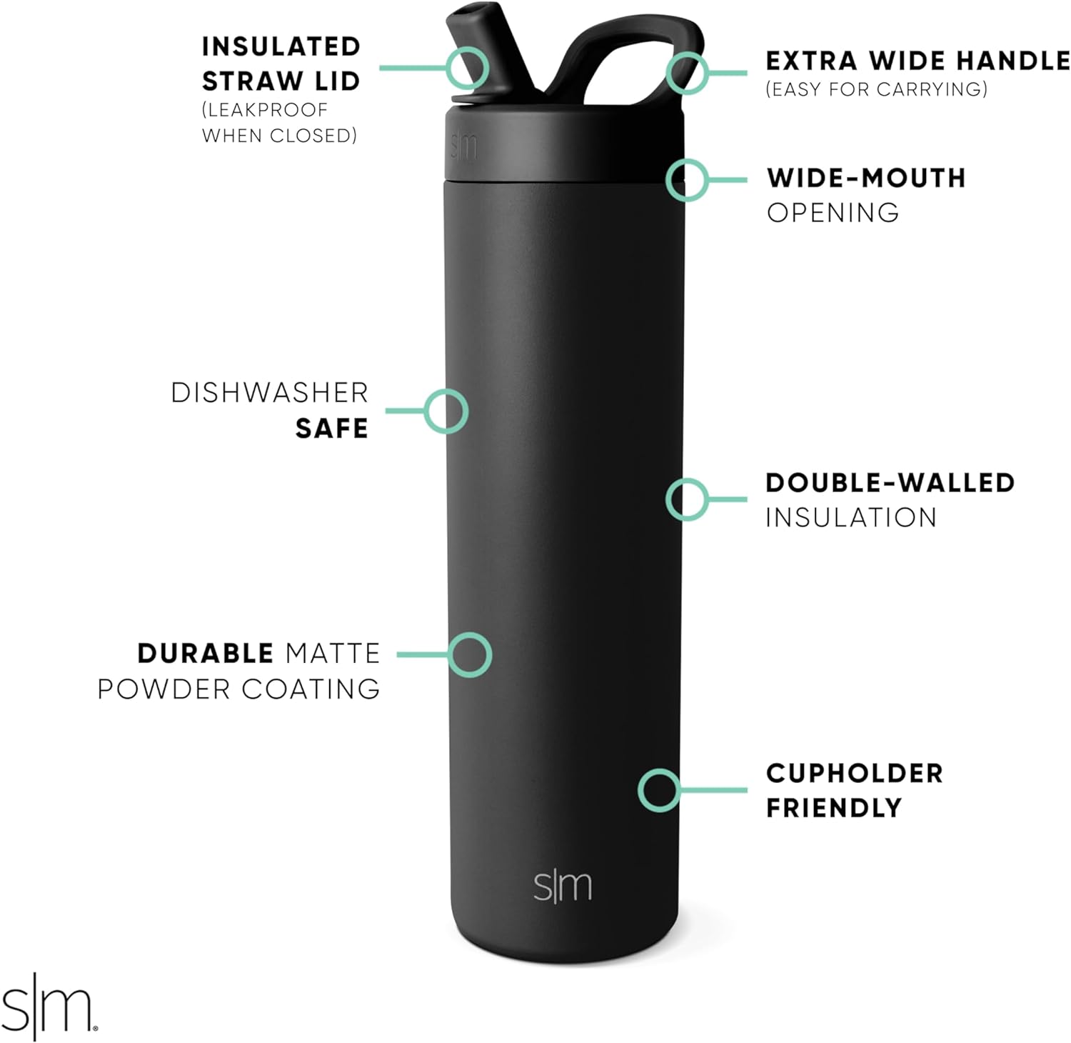 Simkhjgple Modern Water Bottle with Straw lid | Insulated Stainless Steel Thermos | Reusable Travel Water Bottles for Gym & Sports | Leak Proof & BPA Free | Mesa Collection | 34oz, Sea Glass Sage