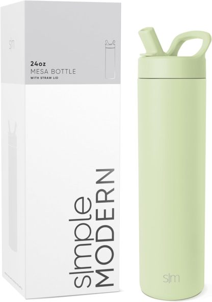 Simkhjgple Modern Water Bottle with Straw lid | Insulated Stainless Steel Thermos | Reusable Travel Water Bottles for Gym & Sports | Leak Proof & BPA Free | Mesa Collection | 34oz, Sea Glass Sage