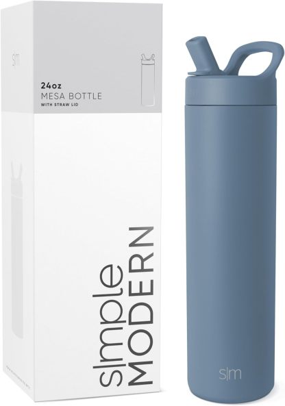 Simkhjgple Modern Water Bottle with Straw lid | Insulated Stainless Steel Thermos | Reusable Travel Water Bottles for Gym & Sports | Leak Proof & BPA Free | Mesa Collection | 34oz, Sea Glass Sage