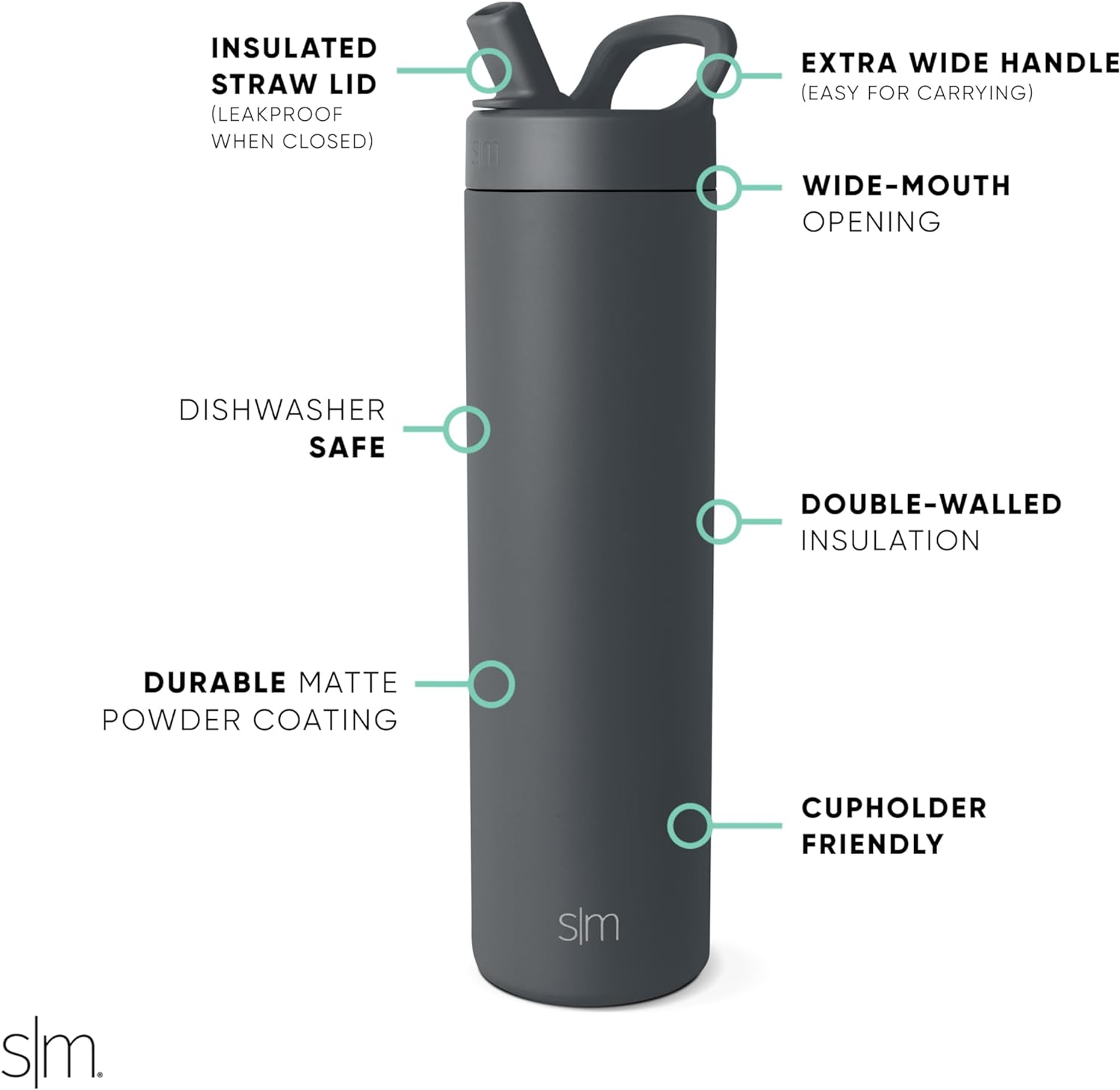 Simkhjgple Modern Water Bottle with Straw lid | Insulated Stainless Steel Thermos | Reusable Travel Water Bottles for Gym & Sports | Leak Proof & BPA Free | Mesa Collection | 34oz, Sea Glass Sage