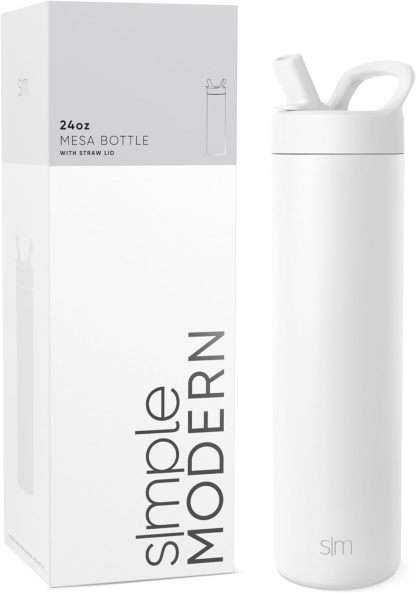 Simkhjgple Modern Water Bottle with Straw lid | Insulated Stainless Steel Thermos | Reusable Travel Water Bottles for Gym & Sports | Leak Proof & BPA Free | Mesa Collection | 34oz, Sea Glass Sage