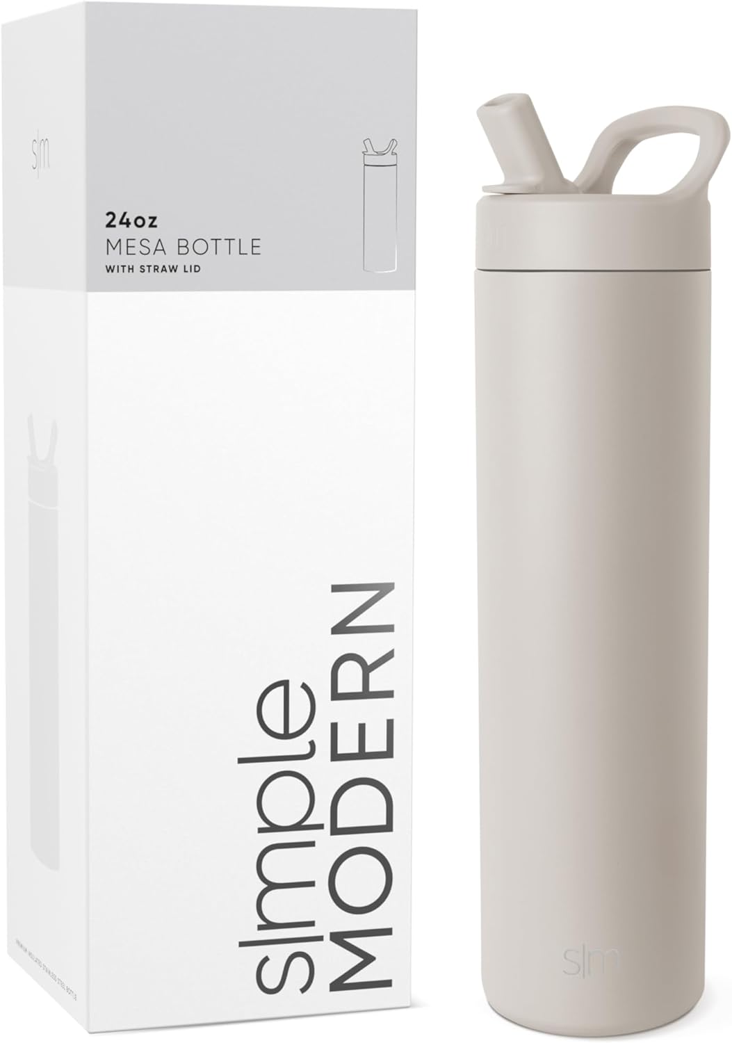 Simkhjgple Modern Water Bottle with Straw lid | Insulated Stainless Steel Thermos | Reusable Travel Water Bottles for Gym & Sports | Leak Proof & BPA Free | Mesa Collection | 34oz, Sea Glass Sage