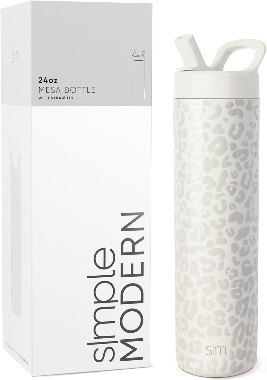 Simkhjgple Modern Water Bottle with Straw lid | Insulated Stainless Steel Thermos | Reusable Travel Water Bottles for Gym & Sports | Leak Proof & BPA Free | Mesa Collection | 34oz, Sea Glass Sage