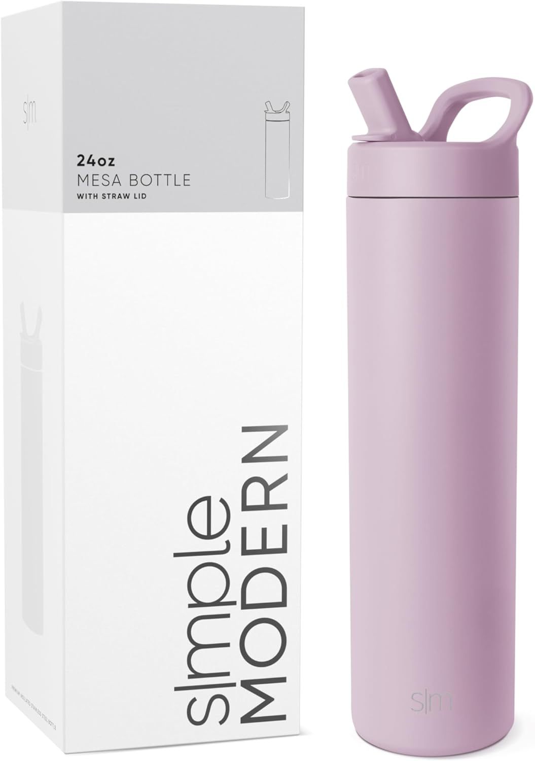 Simkhjgple Modern Water Bottle with Straw lid | Insulated Stainless Steel Thermos | Reusable Travel Water Bottles for Gym & Sports | Leak Proof & BPA Free | Mesa Collection | 34oz, Sea Glass Sage