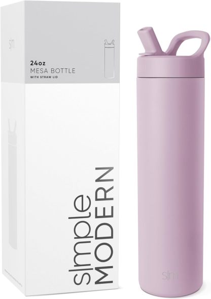 Simkhjgple Modern Water Bottle with Straw lid | Insulated Stainless Steel Thermos | Reusable Travel Water Bottles for Gym & Sports | Leak Proof & BPA Free | Mesa Collection | 34oz, Sea Glass Sage