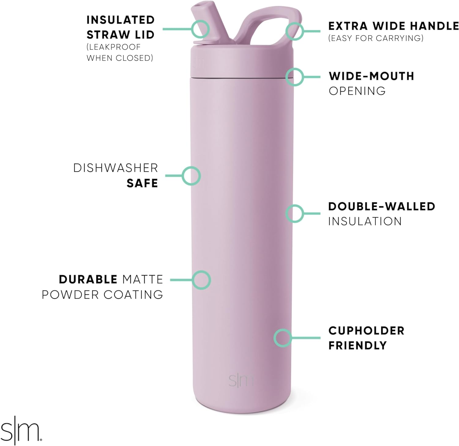 Simkhjgple Modern Water Bottle with Straw lid | Insulated Stainless Steel Thermos | Reusable Travel Water Bottles for Gym & Sports | Leak Proof & BPA Free | Mesa Collection | 34oz, Sea Glass Sage