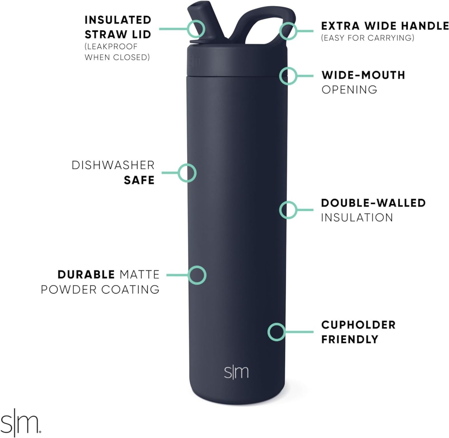 Simkhjgple Modern Water Bottle with Straw lid | Insulated Stainless Steel Thermos | Reusable Travel Water Bottles for Gym & Sports | Leak Proof & BPA Free | Mesa Collection | 34oz, Sea Glass Sage