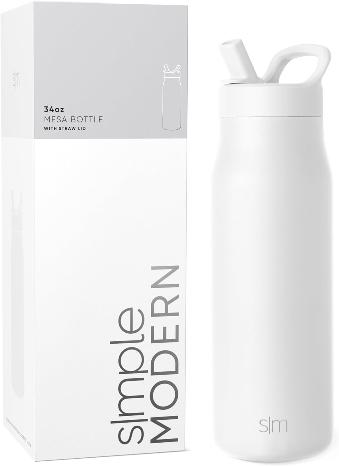 Simkhjgple Modern Water Bottle with Straw lid | Insulated Stainless Steel Thermos | Reusable Travel Water Bottles for Gym & Sports | Leak Proof & BPA Free | Mesa Collection | 34oz, Sea Glass Sage