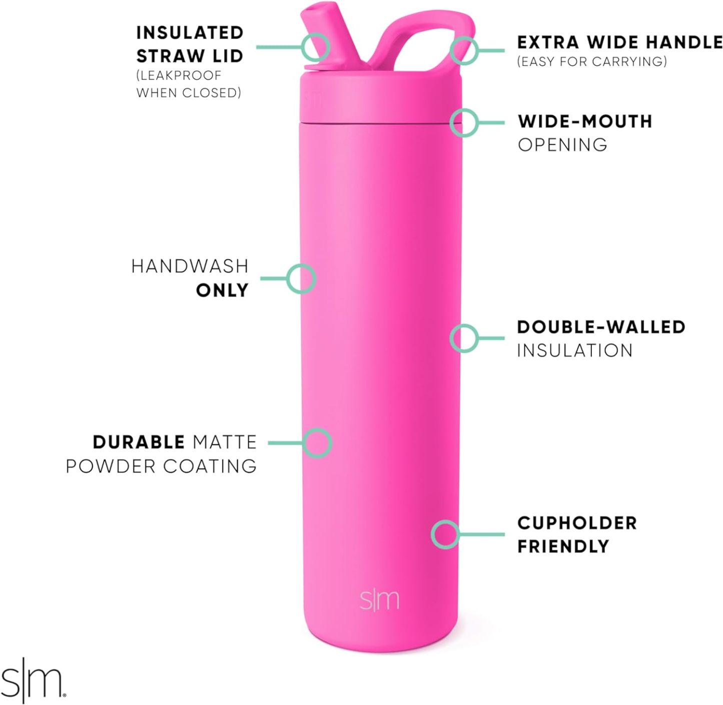 Simkhjgple Modern Water Bottle with Straw lid | Insulated Stainless Steel Thermos | Reusable Travel Water Bottles for Gym & Sports | Leak Proof & BPA Free | Mesa Collection | 34oz, Sea Glass Sage