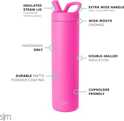 Simkhjgple Modern Water Bottle with Straw lid | Insulated Stainless Steel Thermos | Reusable Travel Water Bottles for Gym & Sports | Leak Proof & BPA Free | Mesa Collection | 34oz, Sea Glass Sage