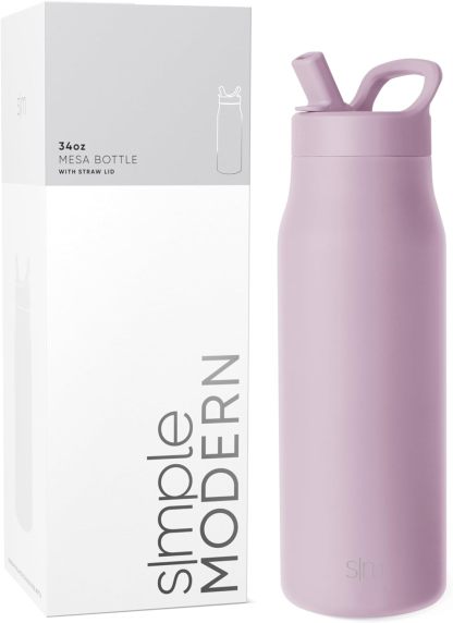 Simkhjgple Modern Water Bottle with Straw lid | Insulated Stainless Steel Thermos | Reusable Travel Water Bottles for Gym & Sports | Leak Proof & BPA Free | Mesa Collection | 34oz, Sea Glass Sage