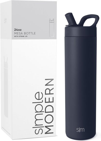 Simkhjgple Modern Water Bottle with Straw lid | Insulated Stainless Steel Thermos | Reusable Travel Water Bottles for Gym & Sports | Leak Proof & BPA Free | Mesa Collection | 34oz, Sea Glass Sage