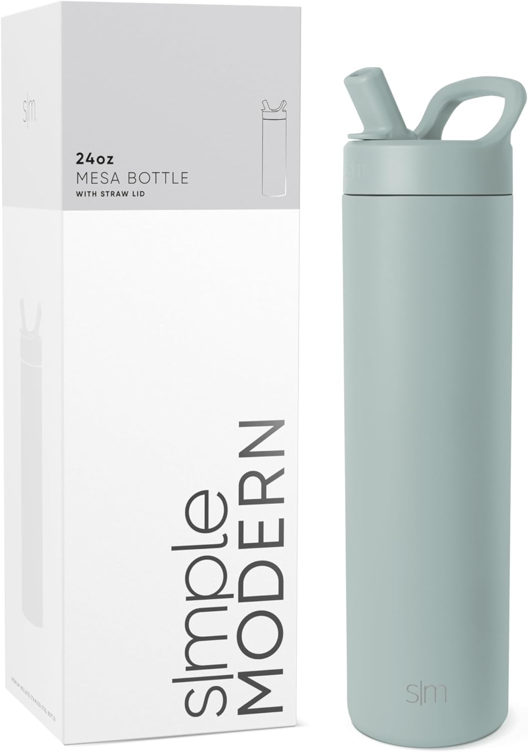 Simkhjgple Modern Water Bottle with Straw lid | Insulated Stainless Steel Thermos | Reusable Travel Water Bottles for Gym & Sports | Leak Proof & BPA Free | Mesa Collection | 34oz, Sea Glass Sage