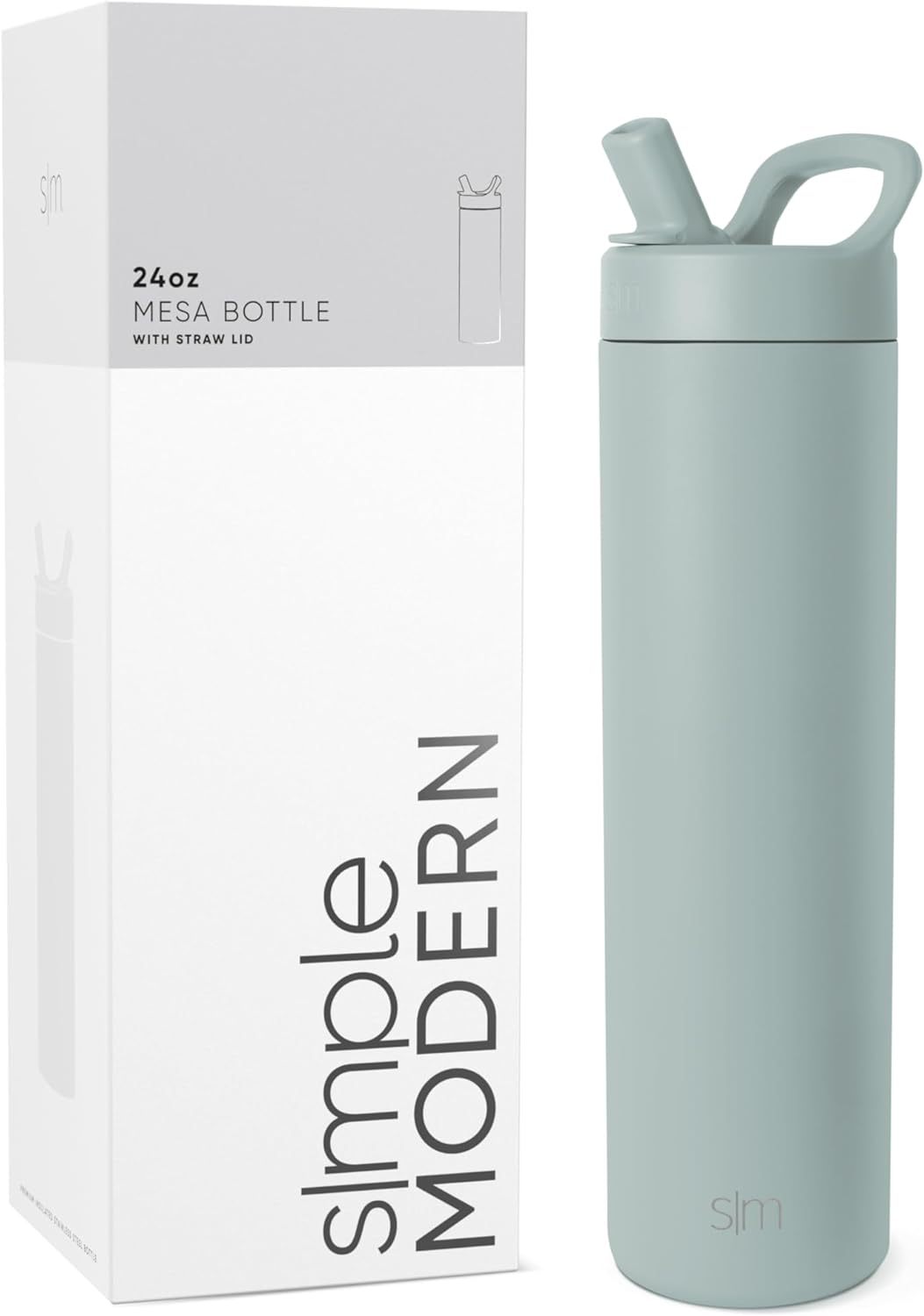 Simkhjgple Modern Water Bottle with Straw lid | Insulated Stainless Steel Thermos | Reusable Travel Water Bottles for Gym & Sports | Leak Proof & BPA Free | Mesa Collection | 34oz, Sea Glass Sage