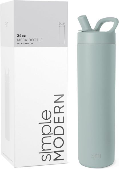Simkhjgple Modern Water Bottle with Straw lid | Insulated Stainless Steel Thermos | Reusable Travel Water Bottles for Gym & Sports | Leak Proof & BPA Free | Mesa Collection | 34oz, Sea Glass Sage
