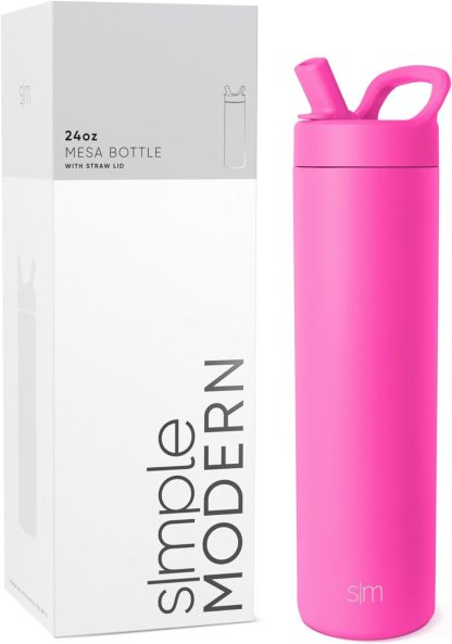 Simkhjgple Modern Water Bottle with Straw lid | Insulated Stainless Steel Thermos | Reusable Travel Water Bottles for Gym & Sports | Leak Proof & BPA Free | Mesa Collection | 34oz, Sea Glass Sage