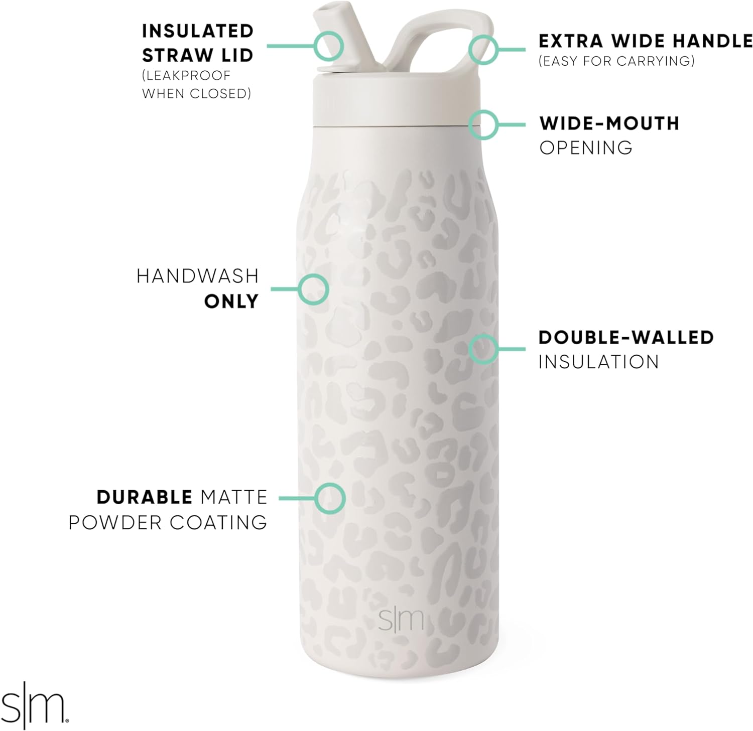 Simkhjgple Modern Water Bottle with Straw lid | Insulated Stainless Steel Thermos | Reusable Travel Water Bottles for Gym & Sports | Leak Proof & BPA Free | Mesa Collection | 34oz, Sea Glass Sage