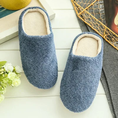 Home Slippers Winter Warm Shoes Women Indoor Soft Mule Flip Flops Silent Couple Plush Footwear Non-Slip Cotton Floor Slipper