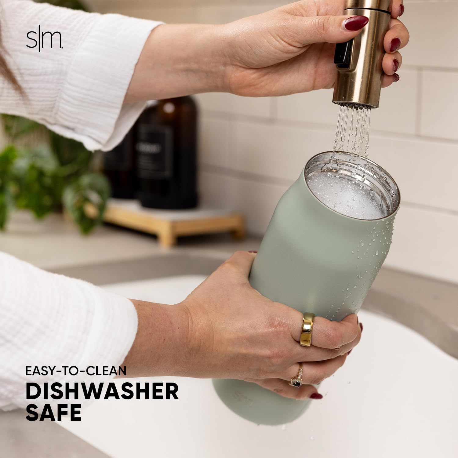 Simkhjgple Modern Water Bottle with Straw lid | Insulated Stainless Steel Thermos | Reusable Travel Water Bottles for Gym & Sports | Leak Proof & BPA Free | Mesa Collection | 34oz, Sea Glass Sage