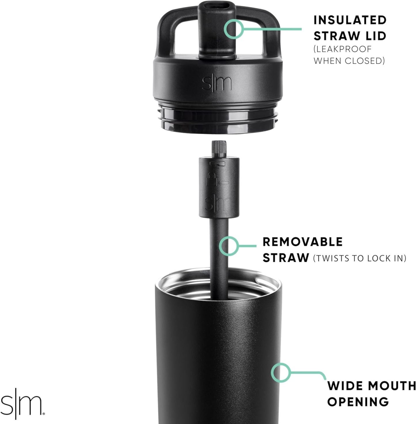 Simkhjgple Modern Water Bottle with Straw lid | Insulated Stainless Steel Thermos | Reusable Travel Water Bottles for Gym & Sports | Leak Proof & BPA Free | Mesa Collection | 34oz, Sea Glass Sage