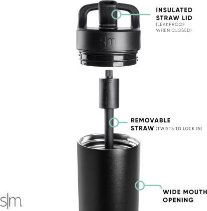 Simkhjgple Modern Water Bottle with Straw lid | Insulated Stainless Steel Thermos | Reusable Travel Water Bottles for Gym & Sports | Leak Proof & BPA Free | Mesa Collection | 34oz, Sea Glass Sage