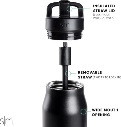 Simkhjgple Modern Water Bottle with Straw lid | Insulated Stainless Steel Thermos | Reusable Travel Water Bottles for Gym & Sports | Leak Proof & BPA Free | Mesa Collection | 34oz, Sea Glass Sage