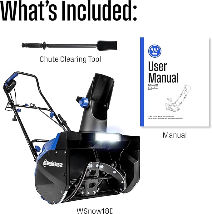 Westinghouse WSnow18D Corded Snow Blower 18-inches Wide, Dual LED Lights, Electric Snow Blower with 25ft Throwing Distance, Plows 720lbs/min, Adjustable Chute